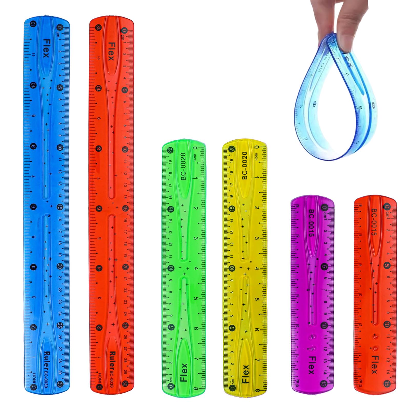 6 Pcs Flexible Ruler Set, Bendy Ruler Transparent Colorful, Flexible Folding Rulers for School Classroom Office(Random Color)