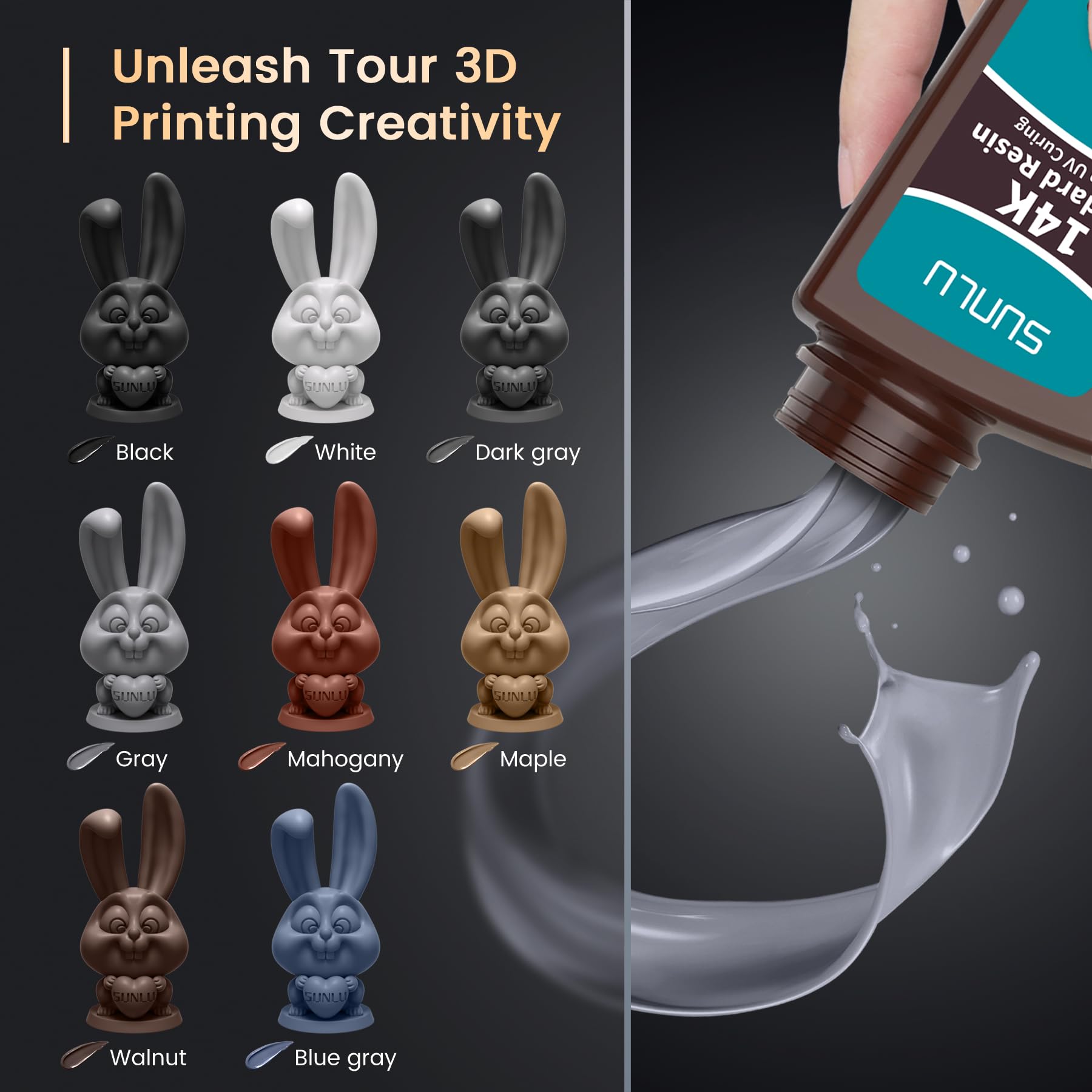 SUNLU - Résine d'impression 3D haute précision 14K, 2 kg, résine d'impression 3D standard pour impression de détails miniatures, résine photopolymère UV 405 nm, surface mate lisse,