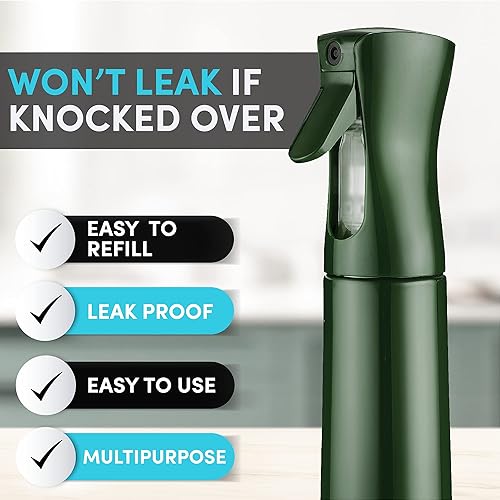 Miniatura 5 de Botella de spray continuo (300 ml/10.1 onzas – verde) pulverizador de agua de plástico vacío – Ultra fino recargable para el cabello, limpieza