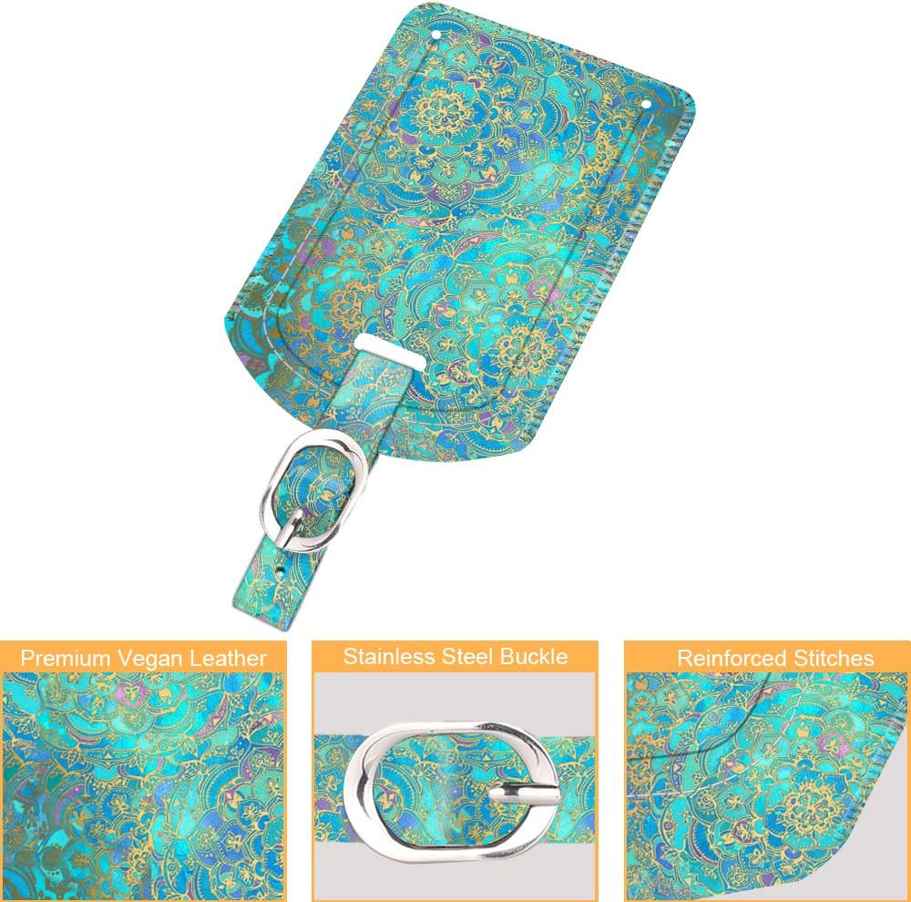 FINTIE 2 Pack Luggage Tags, Leather Name ID Labels with Privacy Cover for Travel Bag Suitcase, Theme - Shades of Blue - Image 2