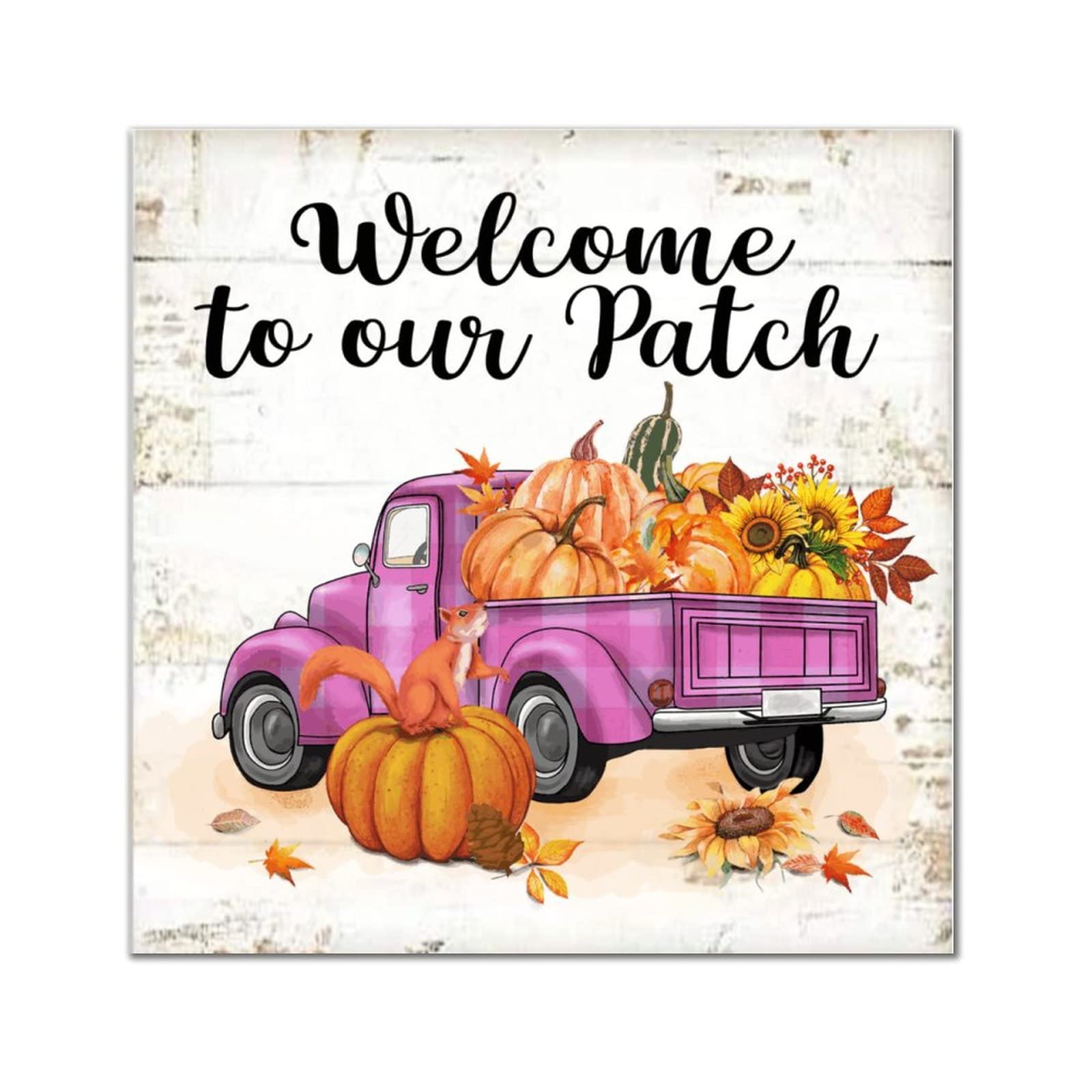 Panneau en bois Welcome to Our Patch déco citrouille gnom