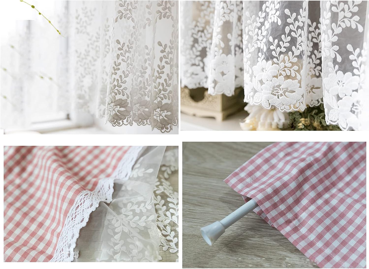 Checkered Gingham Voile Short Curtain Kitchen Tier Curtain Valance,Country Style Cáfe Curtain Vintage Bistro Curtain,Disc Curtain Short Blinds Curtains Semi-transparent for Kitchen Bedroom Bathroom