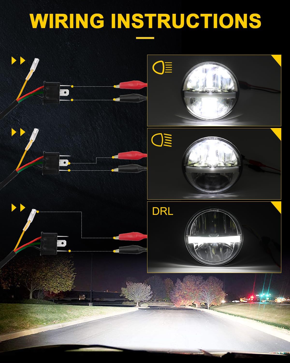 BraveWAY 4pcs 5.75 inch Round LED Headlights DOT APPROVED Sealed Beam 45W 5-3/4" Hi/Lo Beam DRL Headlamps Replacement for Muscle Car, H5006