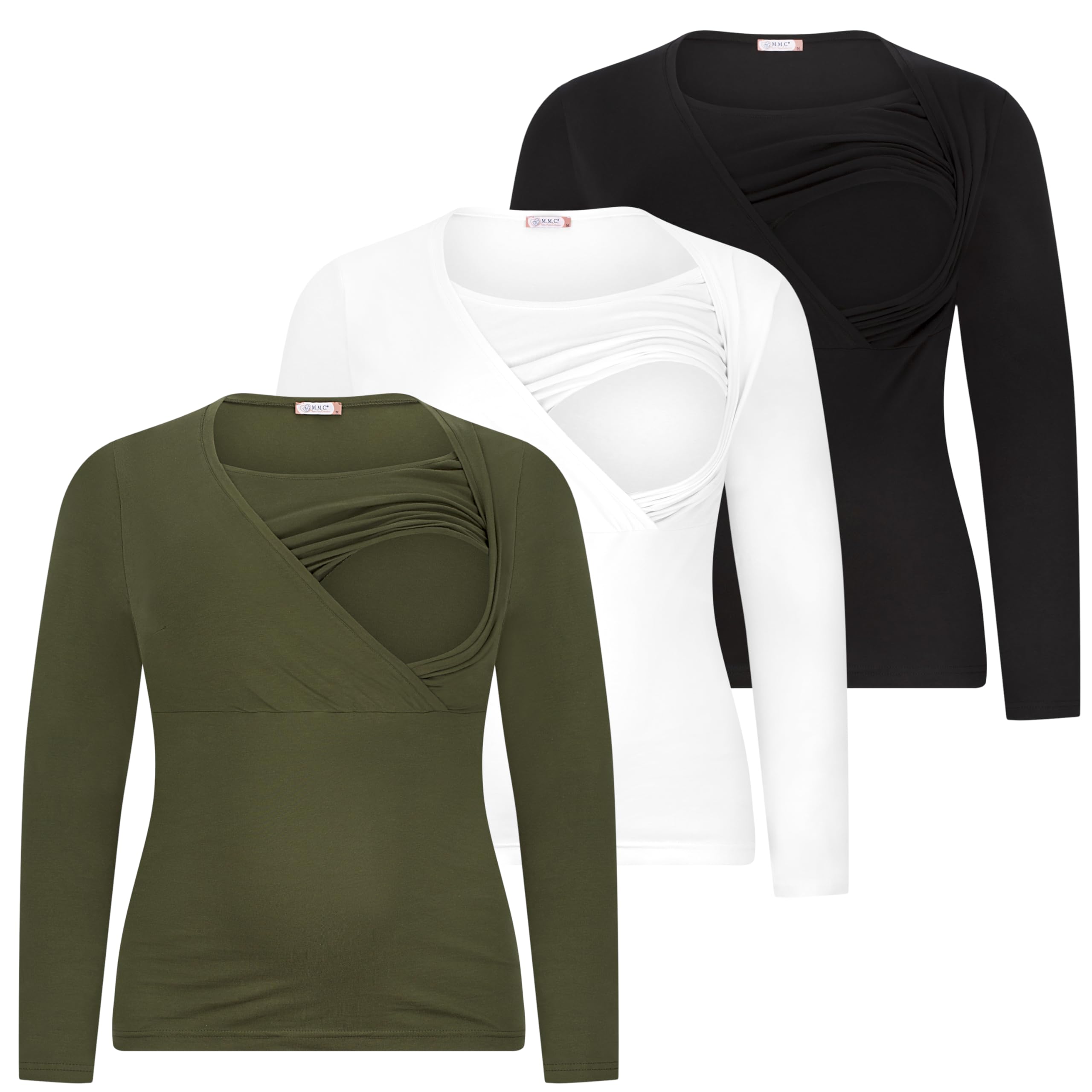 M.M.C. Lot de 3 t-shirts d'allaitement, couleur unie, pour maternité, maternité, maternité, maternité, manches longues