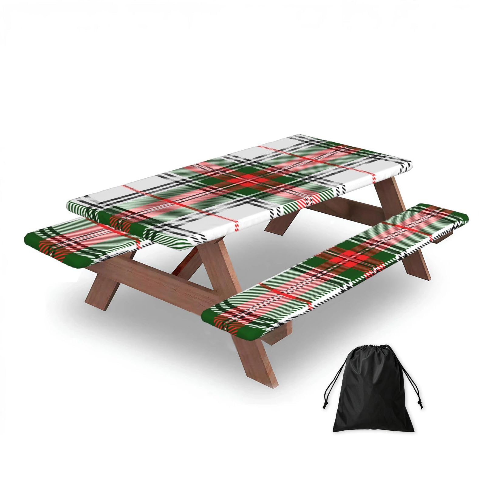 Dopklna As Picture Clan Stewart Tartan Plaid The Arts, Picnic Table Cover With Bench Covers -Waterproof Elastic Fitted Tablecloth For Garden Camping Patio 76X152cm