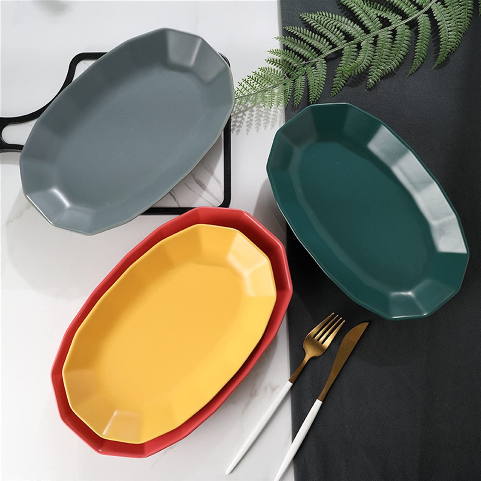 Piatto da Cena Vassoi di plastica Piatti in Ceramica nordica Piatti di Diamanti ovali creativi Piatto da Pranzo Stoviglie for la casa Pesce Colazione Torta Piatto di Frutta (Color : Rot)