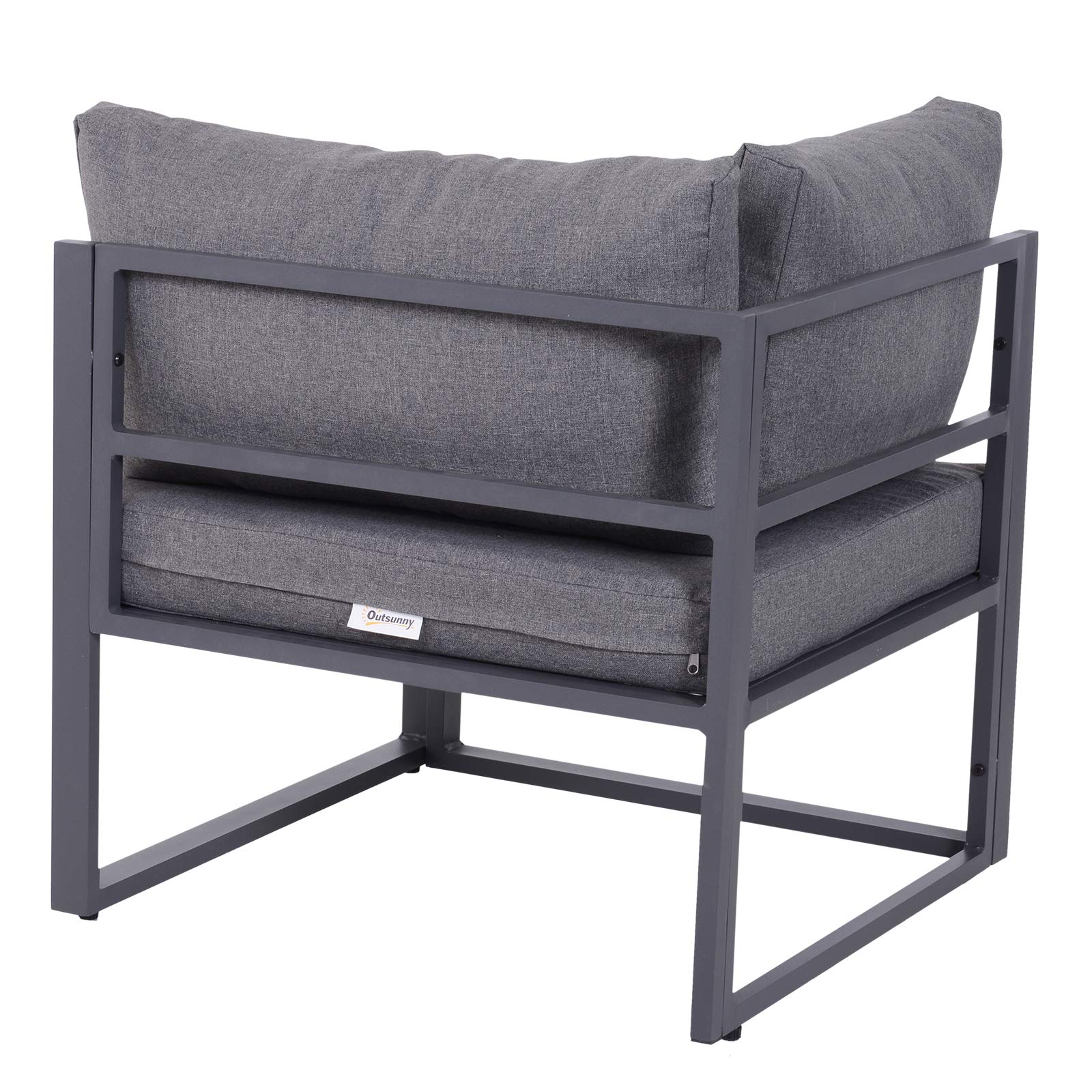 Outsunny 6-TLG. Gartengarnitur Gartenset mit Kissen für 4–5 Personen Grau | Gartensofaset Sitzgruppe Gartenmöbel, Alu+ Polyester + Hartglas, 4 x Sessel, 1 x Ecksofa, 1 x Beistelltisch