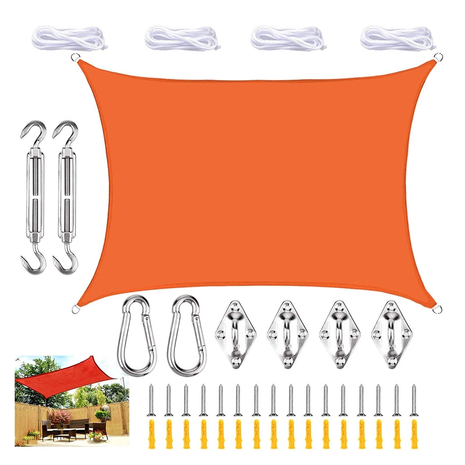Voile d'ombrage imperméable rectangle orange 4x4m protection UV