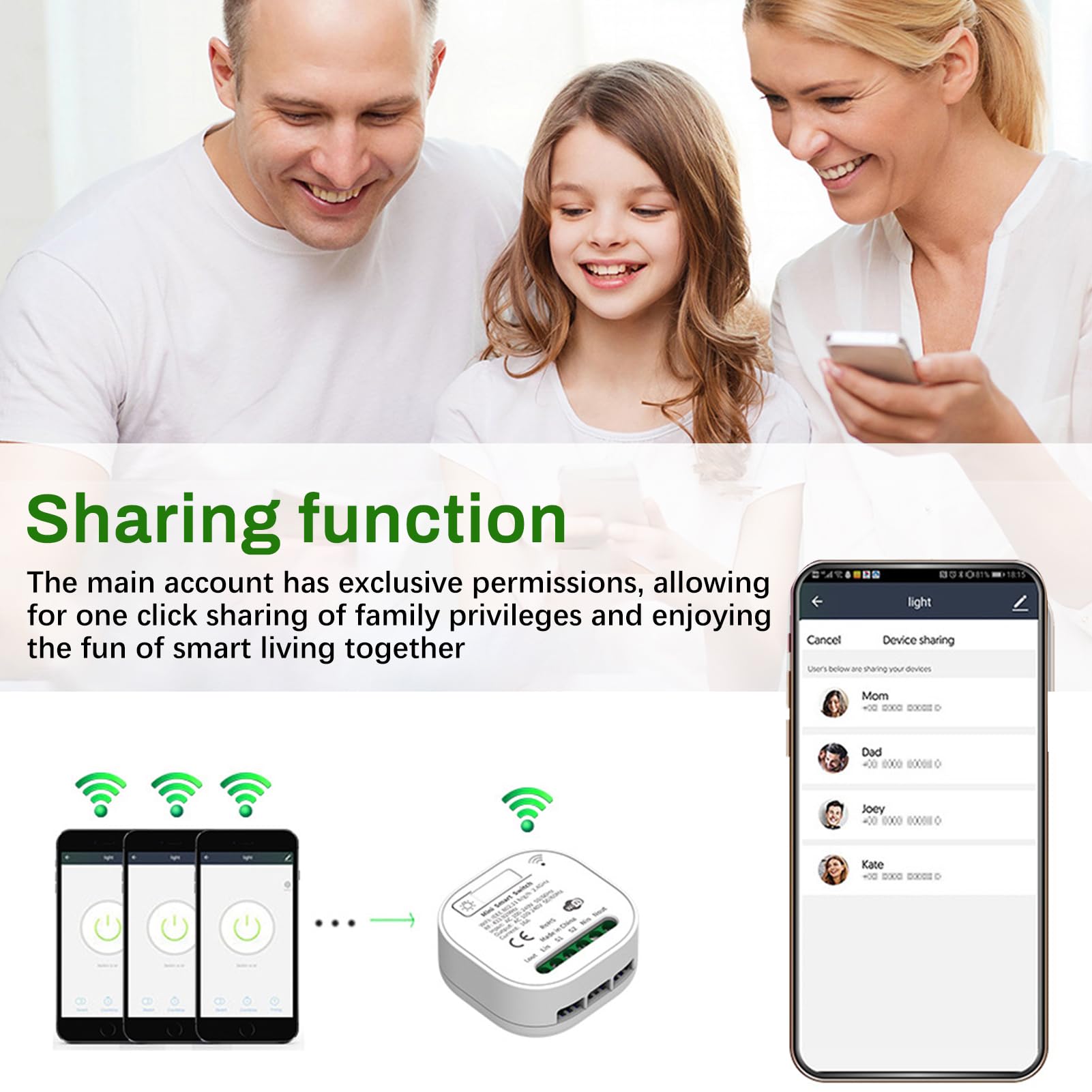 DEWIN Interruttore Wireless 16A 100-240V Interruttore Senza Fili Mini Smart Switch RF 433MHz,Compatibile Alexa/Google Home(2 Interruttori)