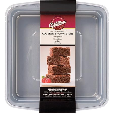 Wilton Recipe Right Non-Stick Square Brownie Baking Pan with Lid, for Transporting Your Dessert from Home to Party, x 9-Inch, 9" x 9", Gray