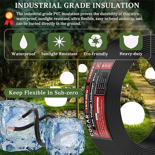 Miniatura 8 de Cocar Alambre de iluminación de paisaje 122 de 120 pies, cable de bajo voltaje, cable de entierro directo de calibre 12, cable de entierro directo