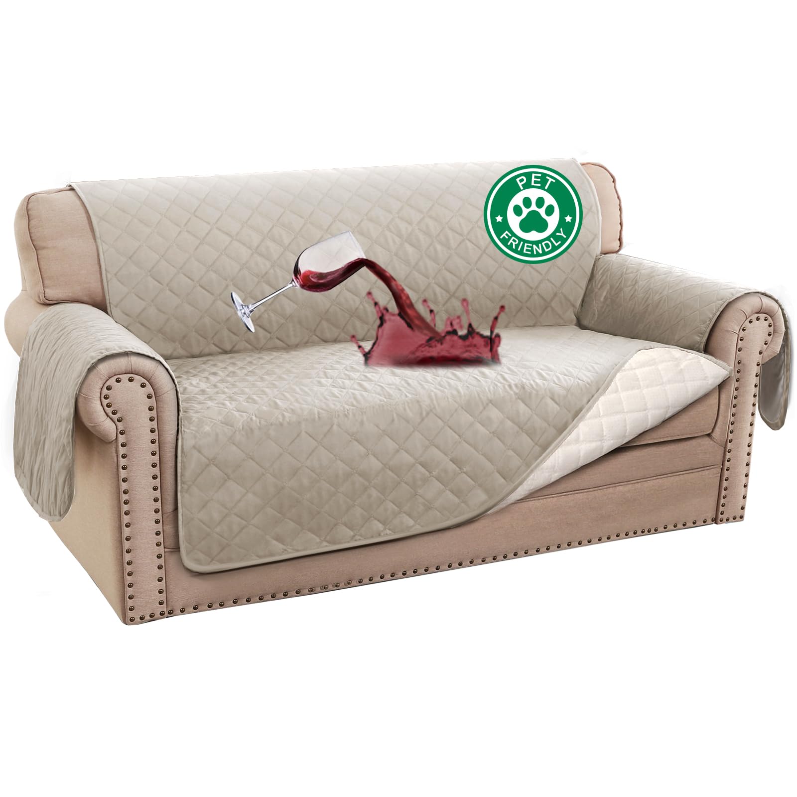 BellaHills Sofa Cover 100% Waterproof Sofa Covers 2 seater Couch Covers Sofa Slipcovers with Elastic Straps Triple Non-Slip Loveseat Sofa Cover Furniture Protector for Kids (Loveseat 54", Pale Oak) — image 1