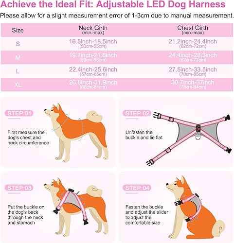 Miniatura 10 de Arnés LED para perro, chaleco de arnés para perro con luz recargable por USB, 2 modos de iluminación que brillan en la oscuridad, arnés para perro