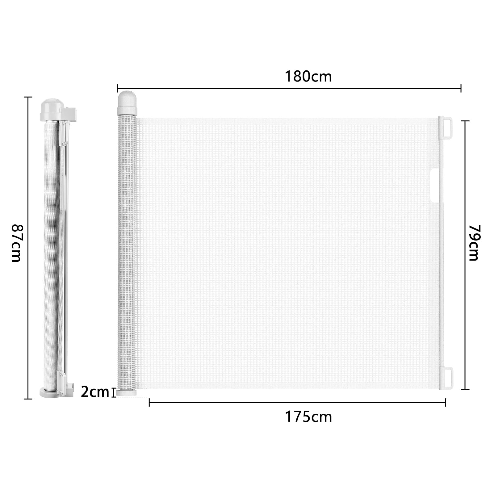 Rejilla de protección para escaleras, extensible para bebés y mascotas, protección para escaleras, puertas, interiores y exteriores (0-180 cm, 87 cm de alto, blanco)