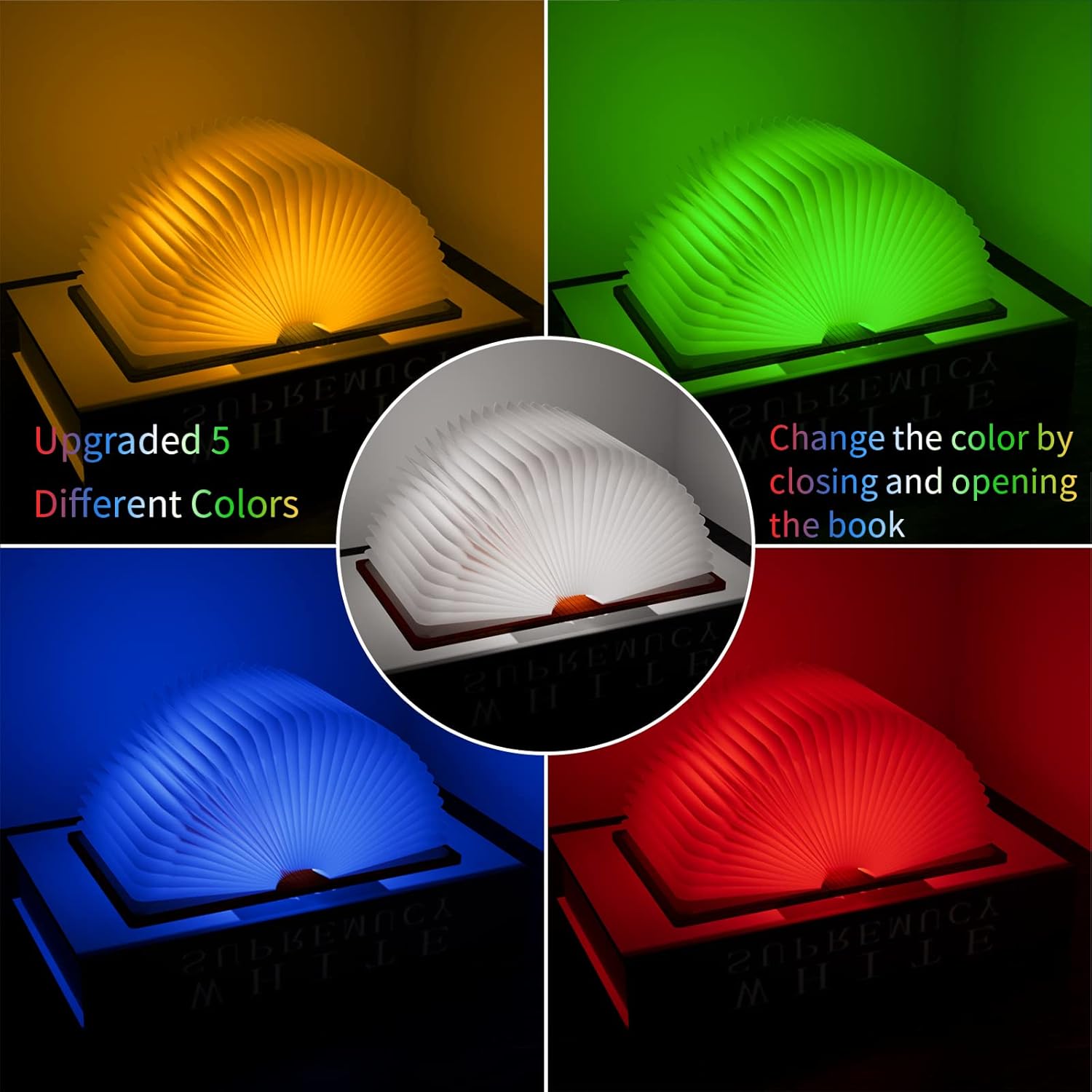 Vergissm Wooden Book Lamp, Upgraded 5 Colors Lumio Book Lamp, Novelty Lighting 360° Book Lamp Light, LED Folding Book Lamp for Bookish Lamp Decor & Book Lovers Gifts, Light Up Book Gifts for Women
