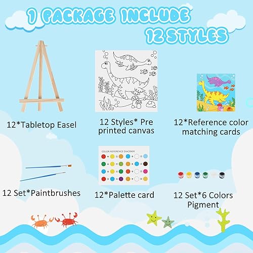 Miniatura 3 de Tenceur 12 juegos de lienzos predibujados para pintar niños y adultos, paneles de lienzo estirados para colorear con diseño de caballete y pinceles