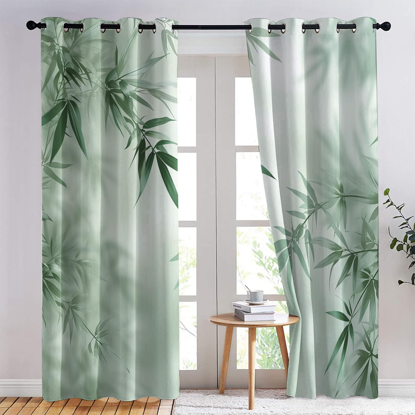 Rideau Occultant Feuille Verte, Botanique Motif Rideaux Thermiques à Oeillets, Rideaux Imprimé pour Salon Chambre Fenetre Moderne Décoration, 140x240 cm (L x H), Lot de 2