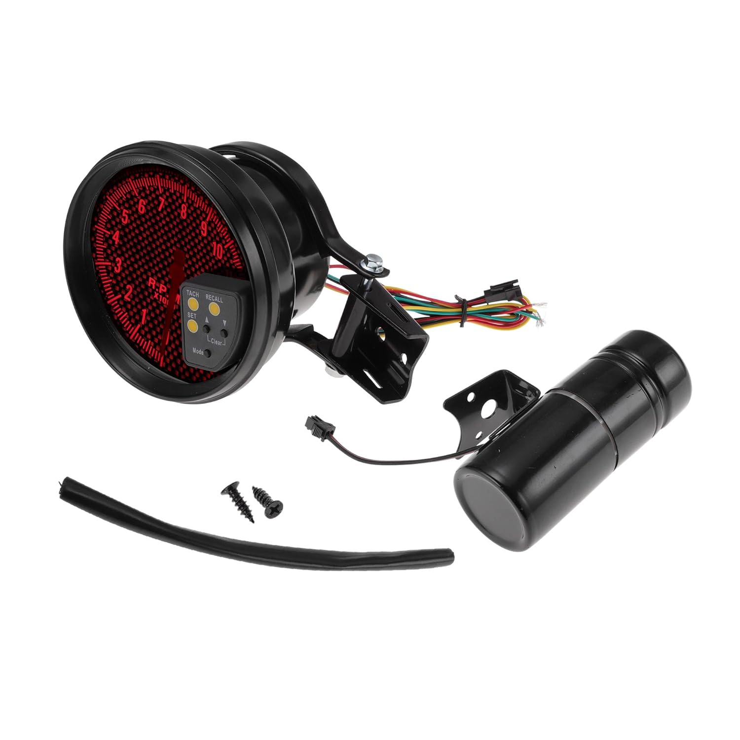 5" Tachometer Gauge Multicolor Pointer RPM Tachometer Tach Gauge 0-11000 RPM Universal 12v Black Housing Carbon Fiber Dial White Letter