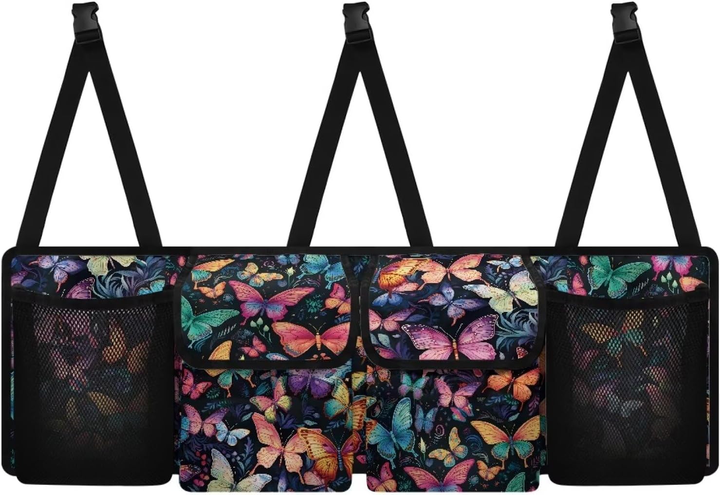 Colorful Butterfly Hanging Car Trunk Organizer Auto Hanging Seat Back Storage with 4 Storage Bags Multipurpose Cargo Accessory for SUV, Trunk, Space Saving Expert