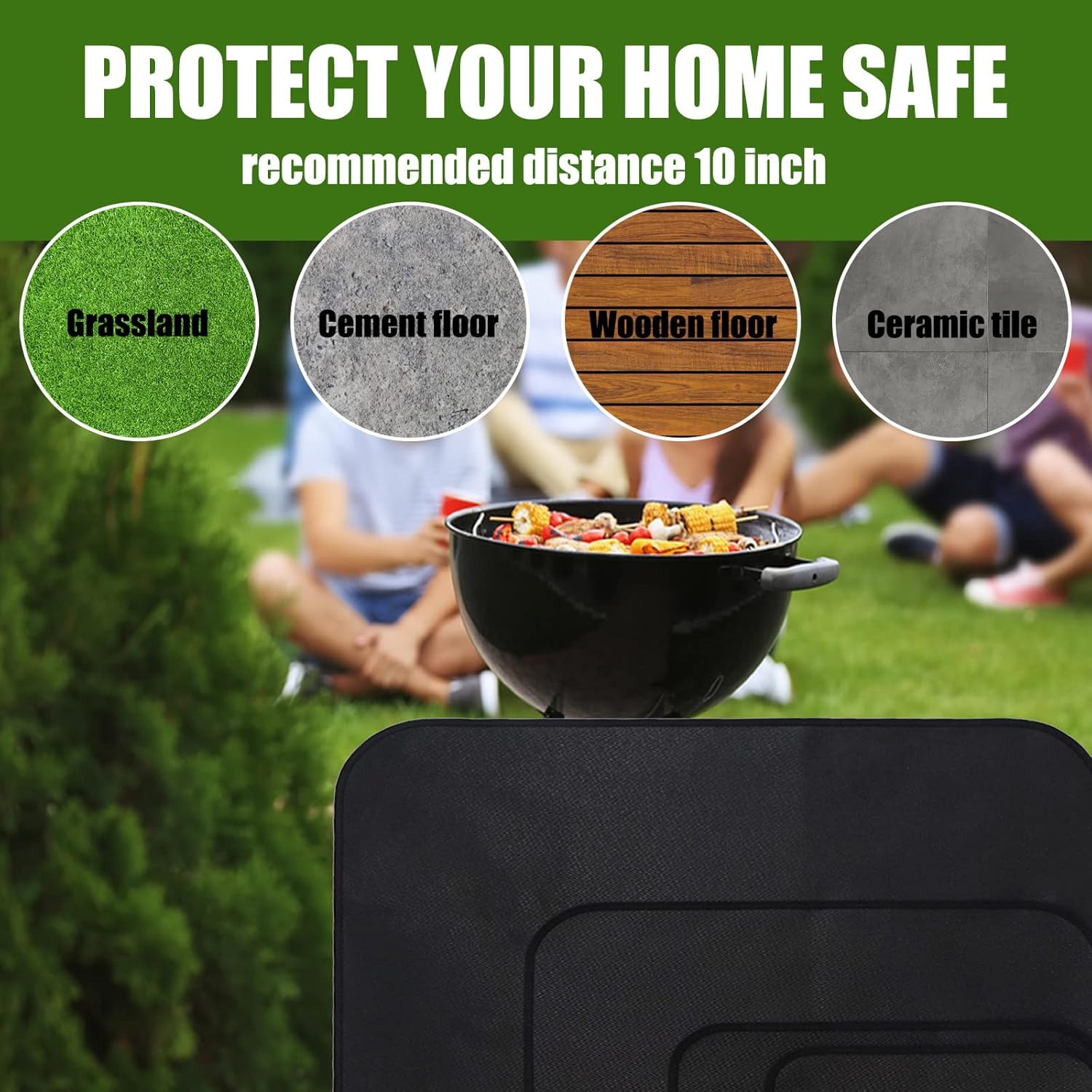 Fire Pit Mat Heat Proof Rectangle Silicone Mat for Outdoor Patio Deck Grass Lawn Protection - Folding and Portable Large Heat Shield Grill Fireproof Mat BBQ Camping Bonfires Utensils - Black 80*75cm