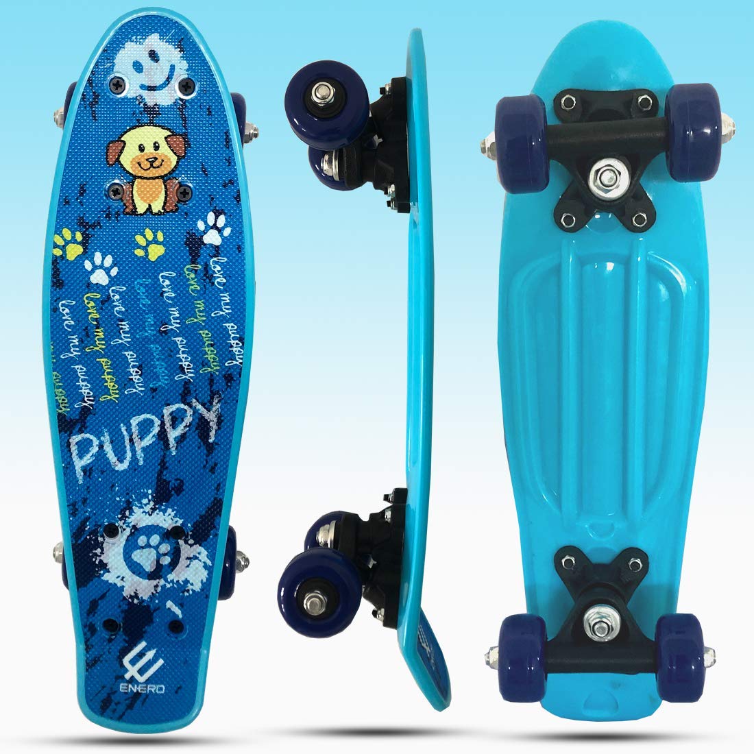 Kid's Plastic Skateboard with Colorful PU Wheels- High Speed Bearings Outdoors Complete Cruiser Skate Board Ride On (Green, Blue)