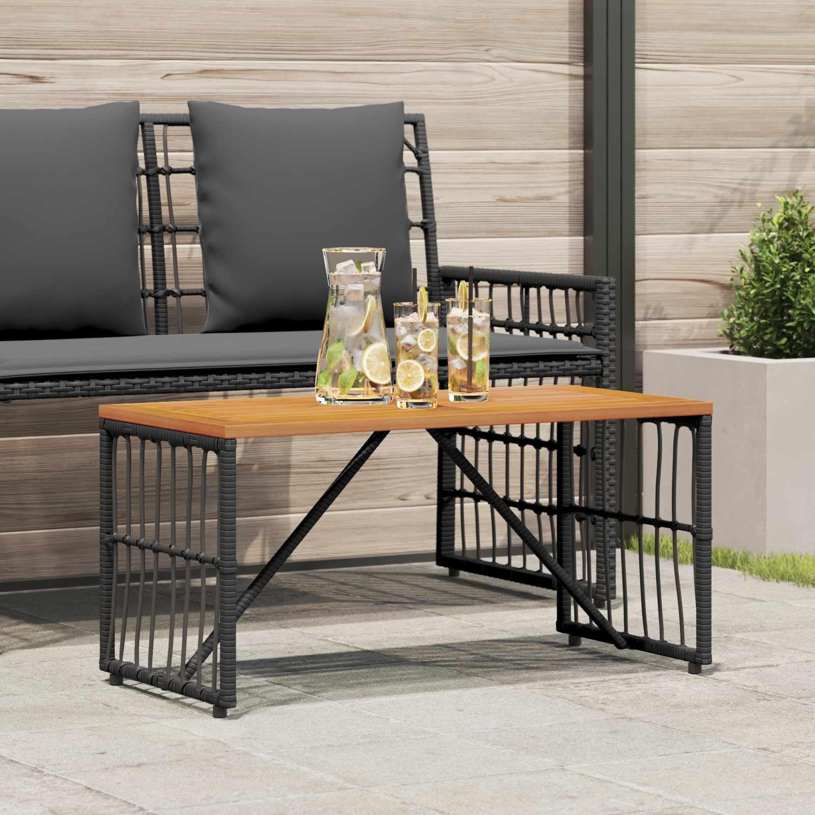 Stal i poli rattan Ogrodowy rustykalny Stół 80 x 40 x 40 cm Czarny