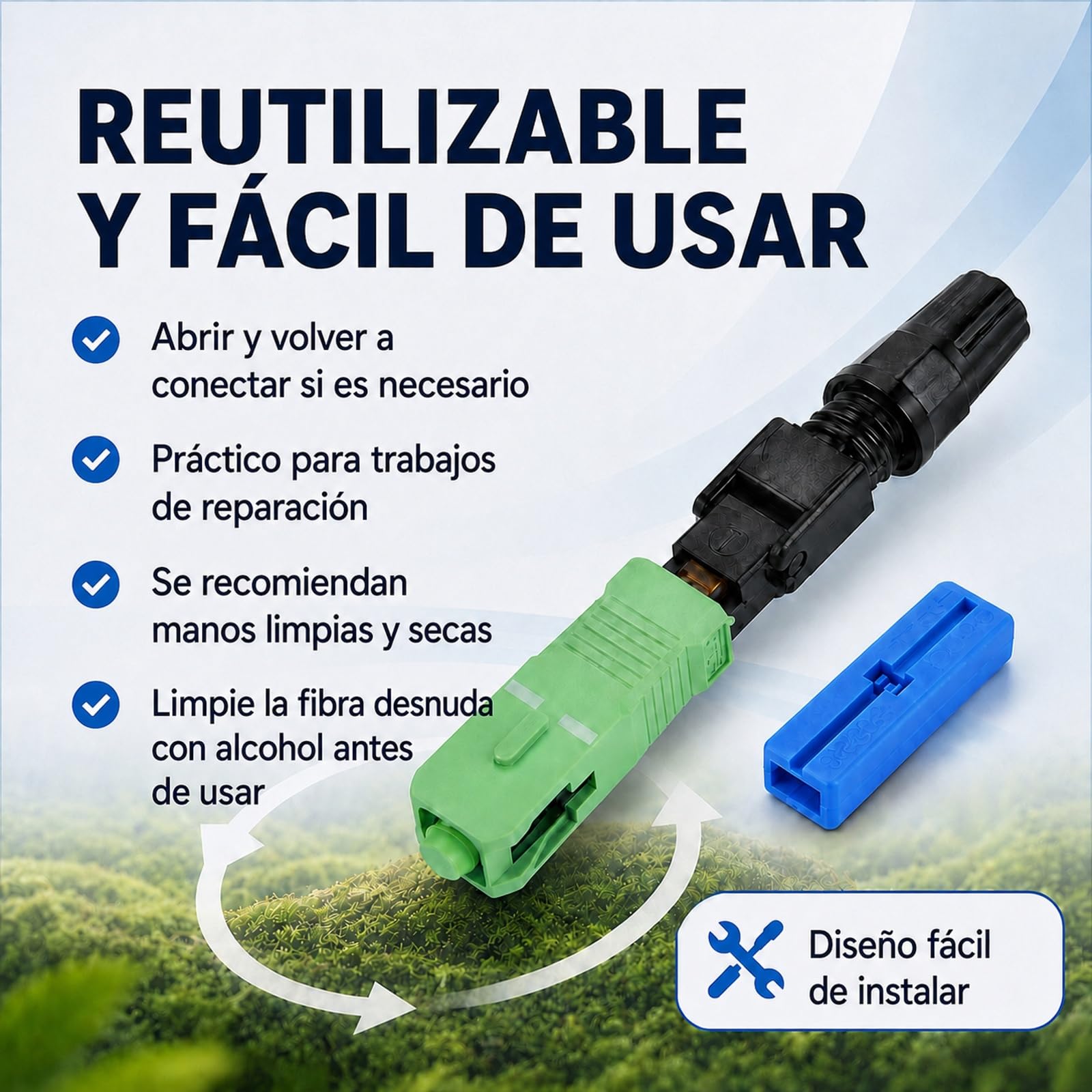 100pcs Rápido Conector de Fibra Óptica, SC A PC Conectors Fibra Optica Plastica Embebido, FTTH Conectors Rápido, Conector Rápido Fibra con Cable de Cuero Incrustado para Fibra Monomodo/Multimodo
