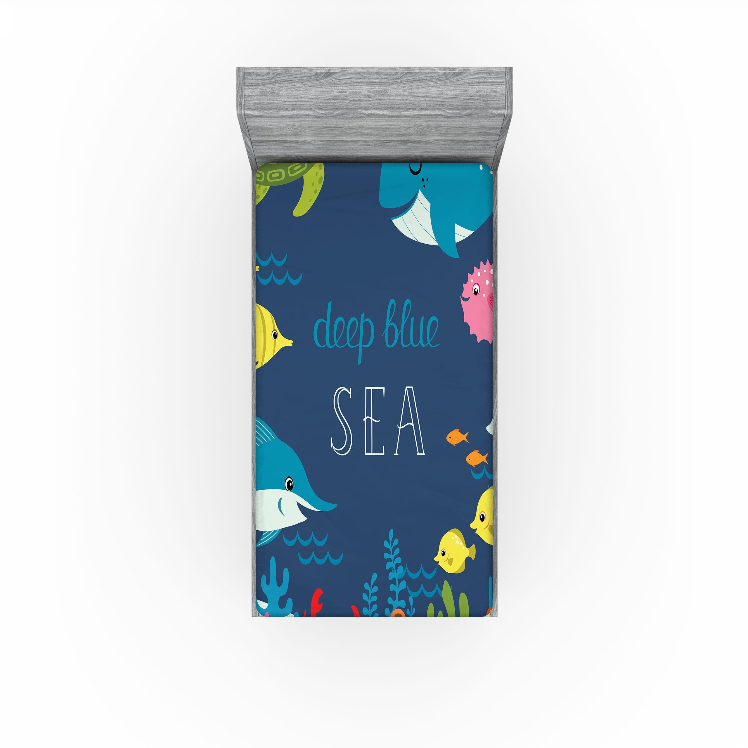 Ambesonne Underwater 2 Pack Fitted Sheet, Algaes Coral Reefs, Bed Cover All-Round Elastic Deep Pockets 2 Pieces, Package Contains 2 Twin Size Fitted Sheets, Navy Green