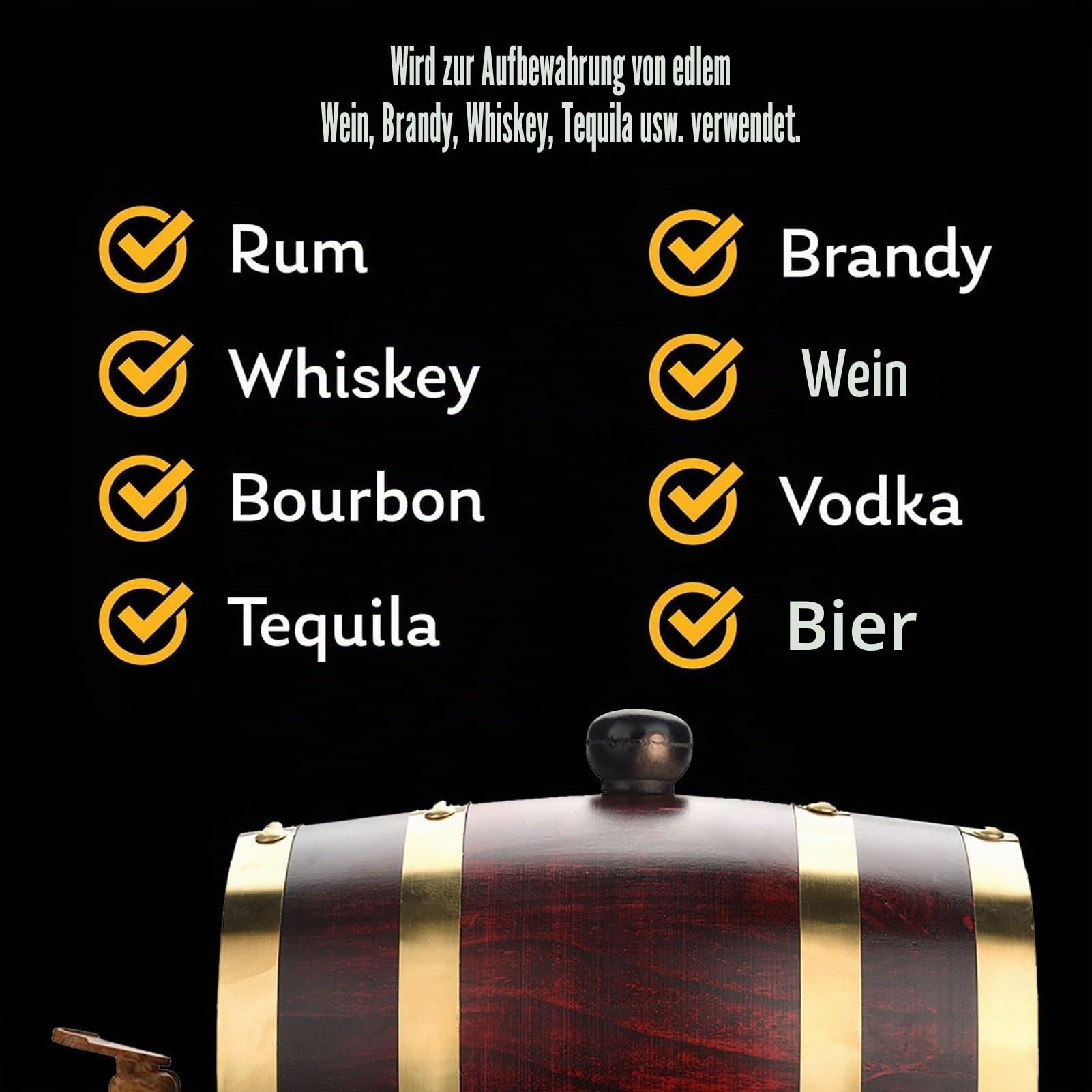 Bierfässer aus Holz 1,5L/3L/5L/10L, mit Fass, Ständer und Holzverschluss, Bierfass zu Hause, perfekt für Bier, Whisky oder Wein (1,5L)