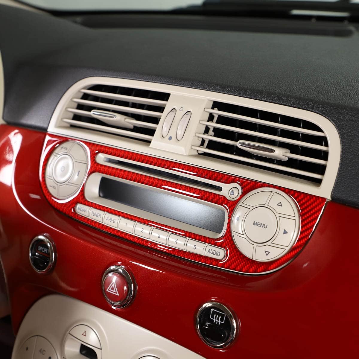 Soft Carbon Fiber Car Central Control CD Decorative Panel Protect Stickers Compatible with Fiat 500 2011 2012 2013 2014 2015 2016 2017 2018 2019 LHD,1 pcs (Red Carbon Fiber)