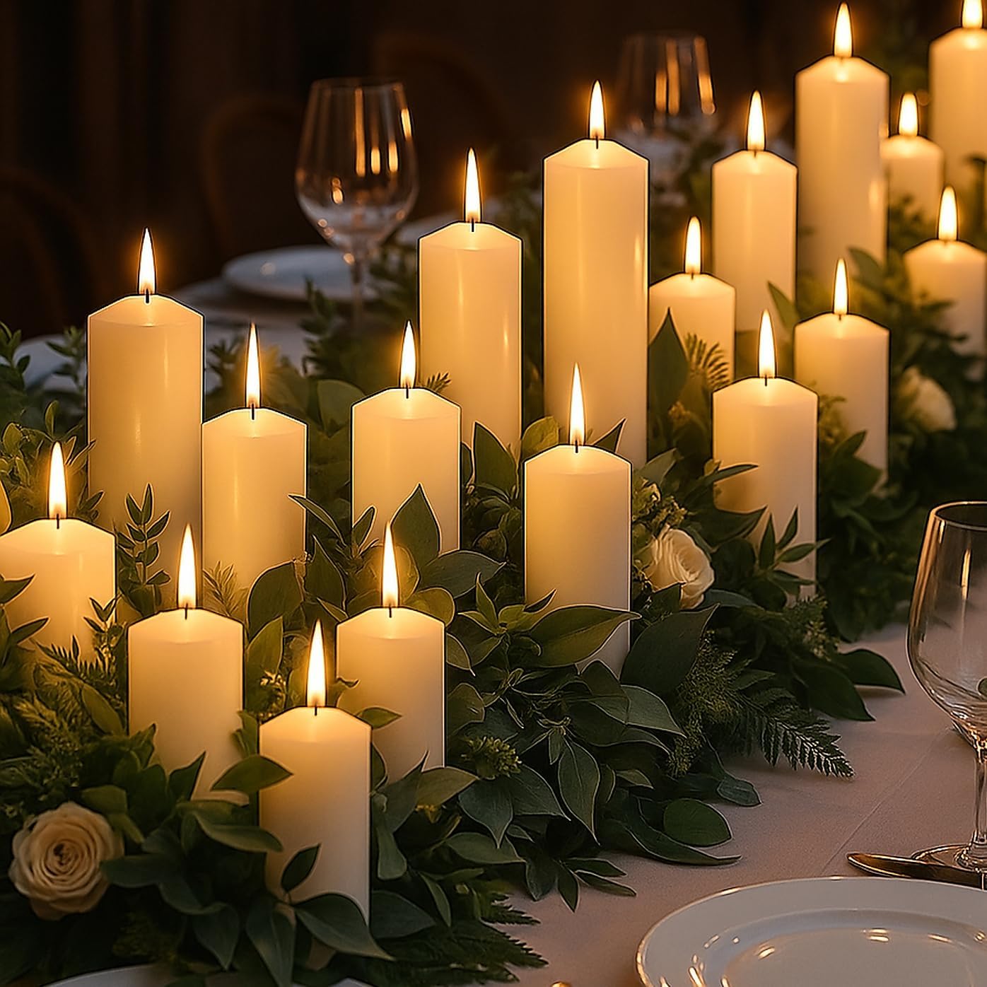 36 Pcs Ivory Pillar Candles Bulk Set，2x3 2x6 2x8 Inch - 12 Each Size，Hurricane Candles，Dripless Unscented Smokeless，Gives You a Better Atmosphere When Organizing Wedding or Event Party.
