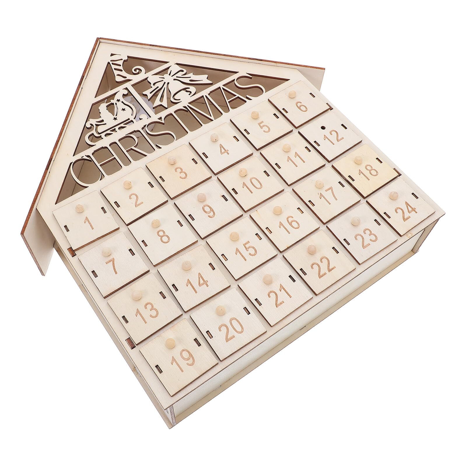 Gatuida Calendario de Adviento de Navidad de Madera con 24 Cajones Reutilizable y LED Iluminado Casita Navideña para Mesa con Cuenta Atrás para Navidad 2026 Decoración Festiva para