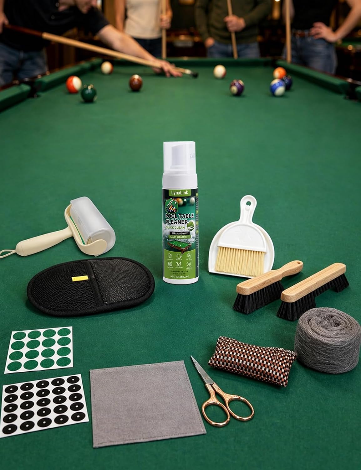 Pool Table Cleaner Kit - Foam Billiard Table Spray | Large Brushes, Cleaning Cloth, Billiard Table Maintenance Accessory Set, Suitable for Home & Club