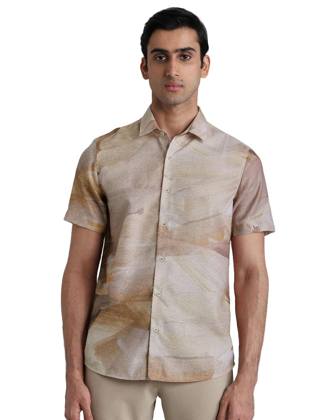 MUFTI Beige Abstract Slim Fit Shirt