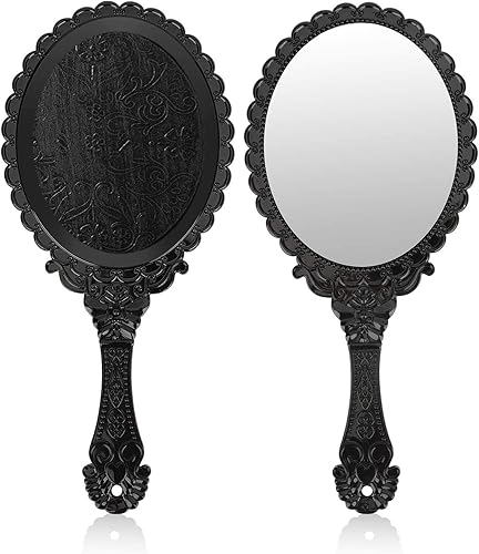 TOPYHL 2 espejos de mano vintage, pequeños espejos decorativos de mano para maquillaje facial (negro)