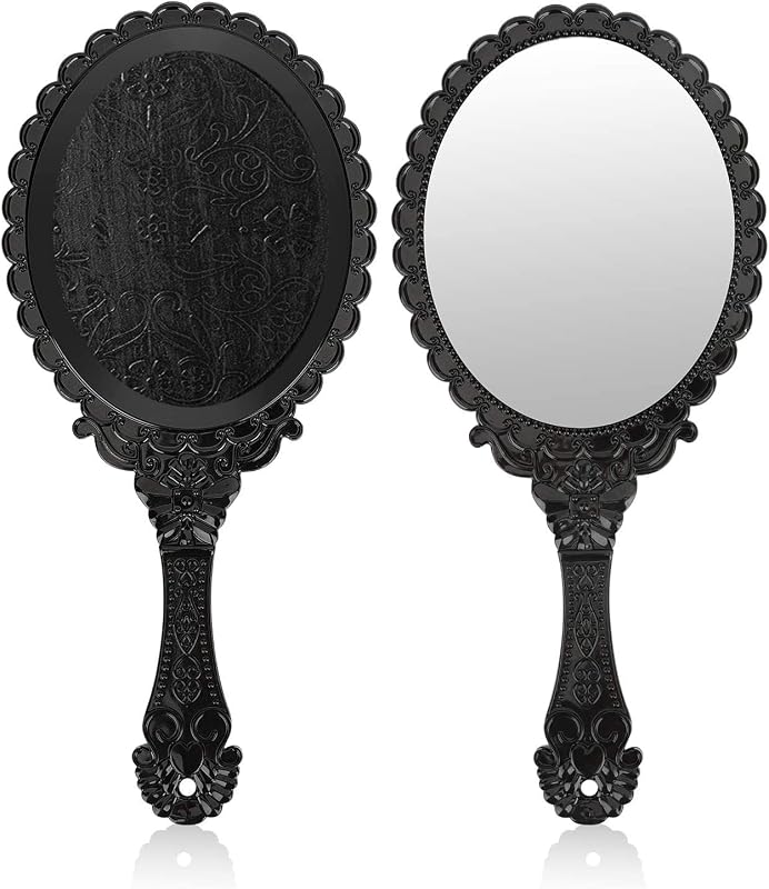 Espelho de mão oval vintage TOPYHL preto, 2 unidades