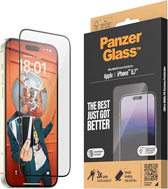 PANZER GLASS Apple iPhone 15 Plus 6.7 Screen Protector Ultra-Wide Fit - Clear 2811,Scratch & Shock Resistant,Drop Protection,Diamond Strength, 2YR