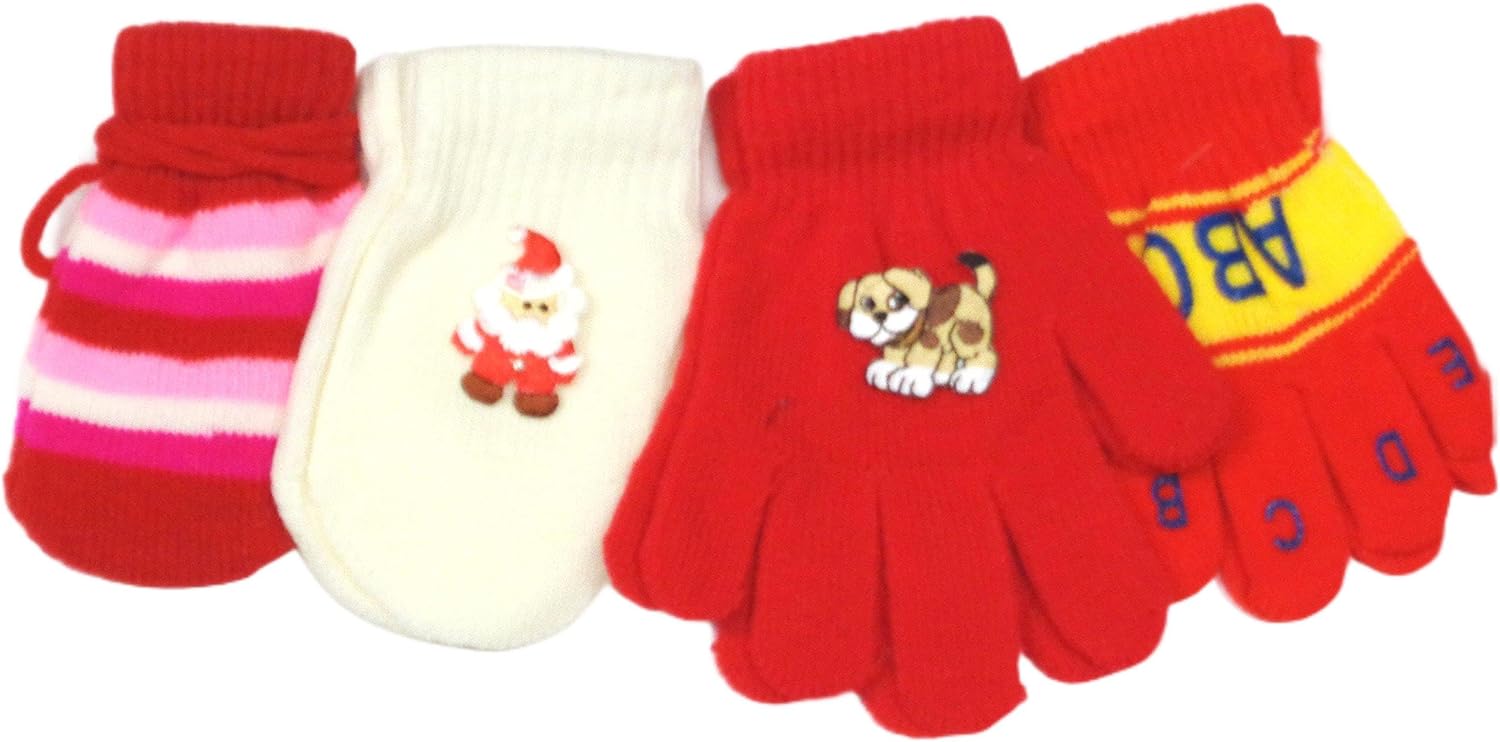 Four Pairs Magic Mittens and Gloves for Infants Toddlers Ages 6 Month to 3 Years