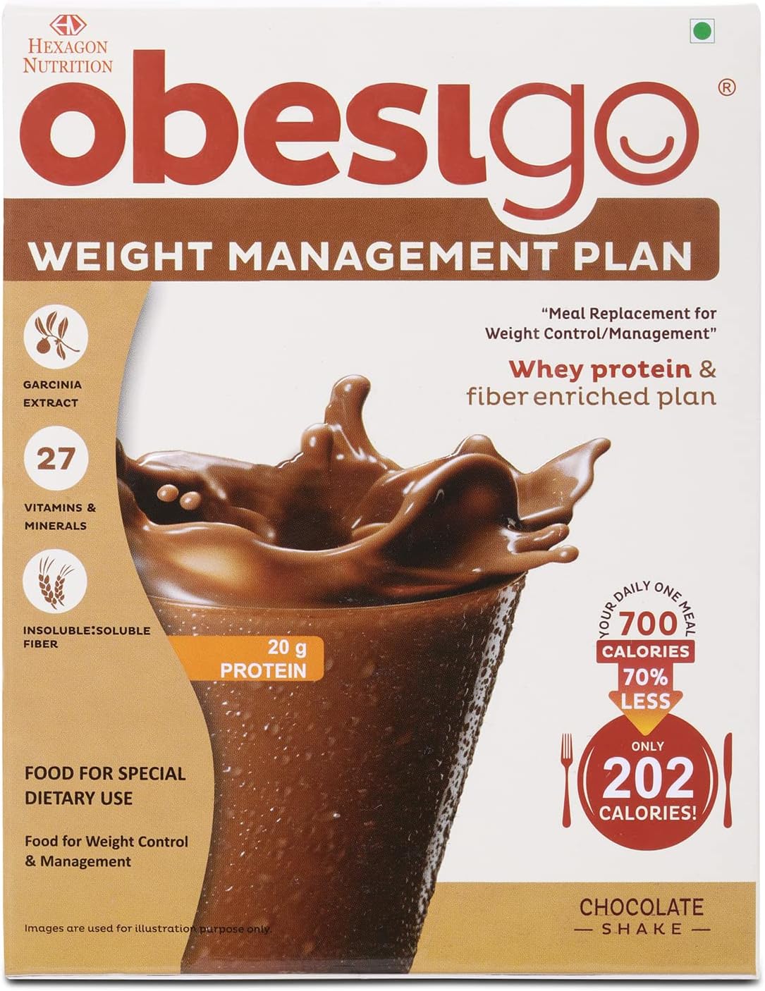 Obesigo Meal Replacement Weight Loss And Weight Management Plan (Chocolate Flavor) - 350Gm (7 Sachets Of 50G Each)