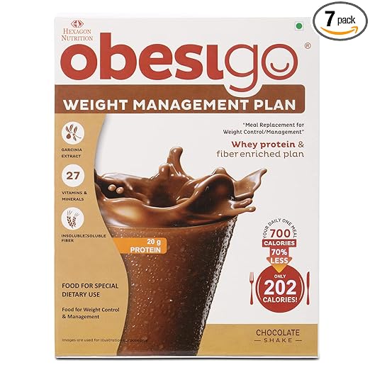 Obesigo Meal Replacement Weight Loss and Weight Management Plan (Chocolate Flavor) - 350gm (7 Sachets of 50g each)