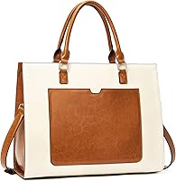 Vista 6 de BROMEN Maletín de cuero para mujer 15.6 pulgadas Vintage Laptop Shoulder Bag Business Tote Bolso de trabajo