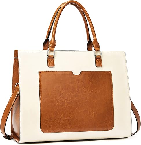 Miniatura 6 de BROMEN Maletín de cuero para mujer 15.6 pulgadas Vintage Laptop Shoulder Bag Business Tote Bolso de trabajo