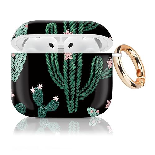 Cute Case Cover Compatible with AirPod 4th Generation 2024, Shockproof for Women & Girls with Golden Round Buckle – Protective, Anti-Drop Design(Cute Cactus)