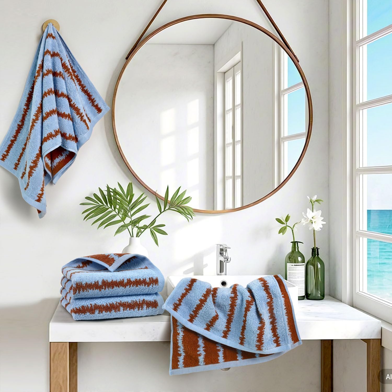 Cleanbear Blue Hand Towels for Bathroom, 4 Pack 100% Cotton Soft, Quick Dry & Lightweight Face Towels, 13.5"x28", Zigzag Stripes, Absorbent Cotton Towels for Home & Travel Use - Image 8