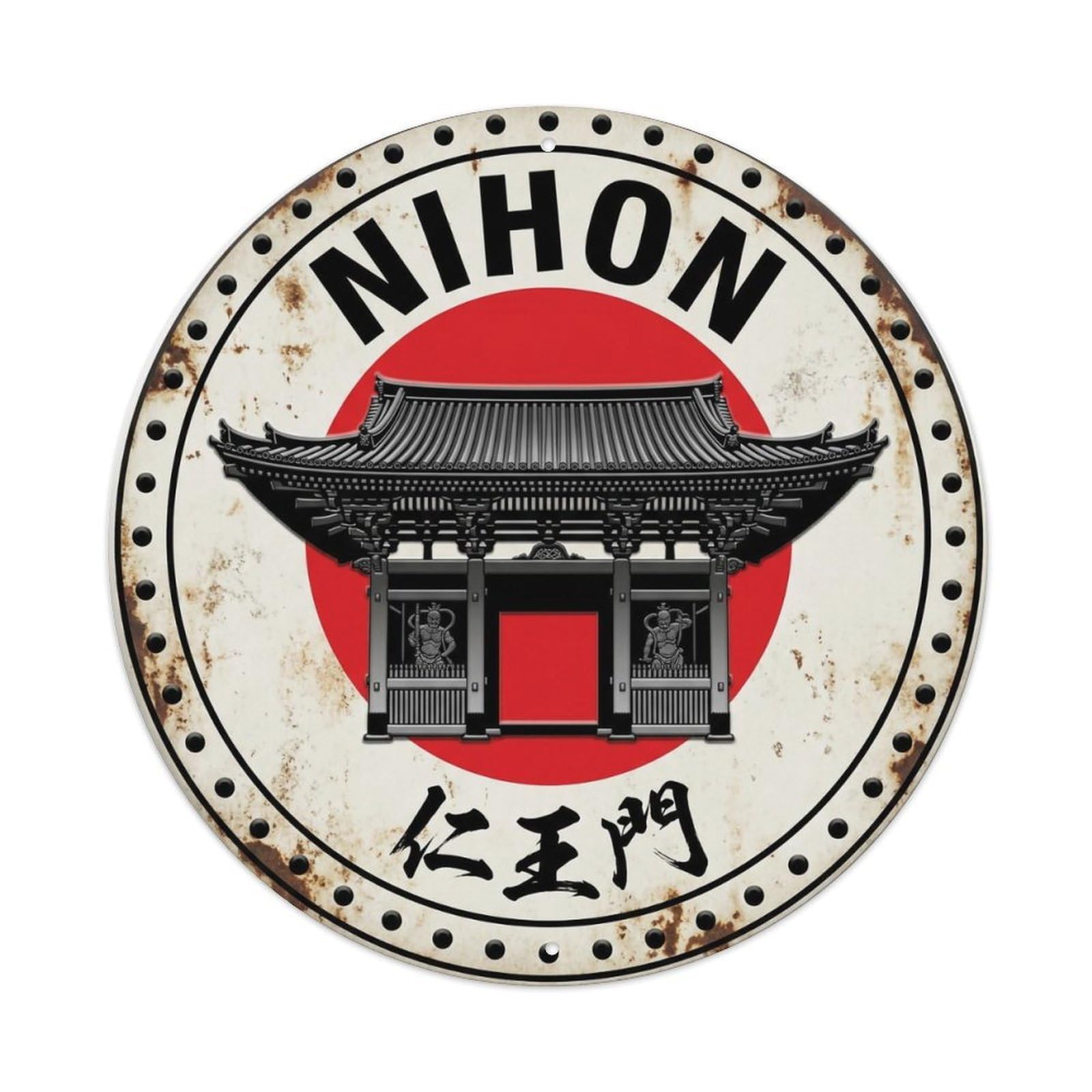 Niomon Gate Nihon Guardian Entrance Aged Metal Tin Sign