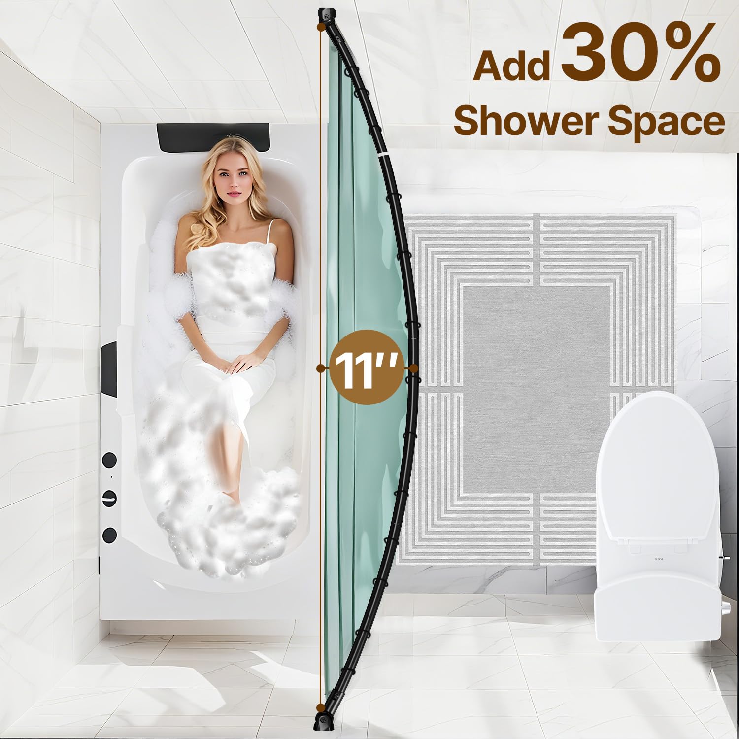 TOPROD Tringle à rideau de douche incurvée de 122 à 183 cm - Barres de douche rondes réglables