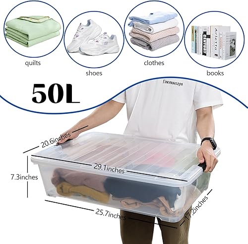 Miniatura 9 de Saedy Paquete de 4 contenedores de plástico de 40 cuartos de galón con ruedas, transparente