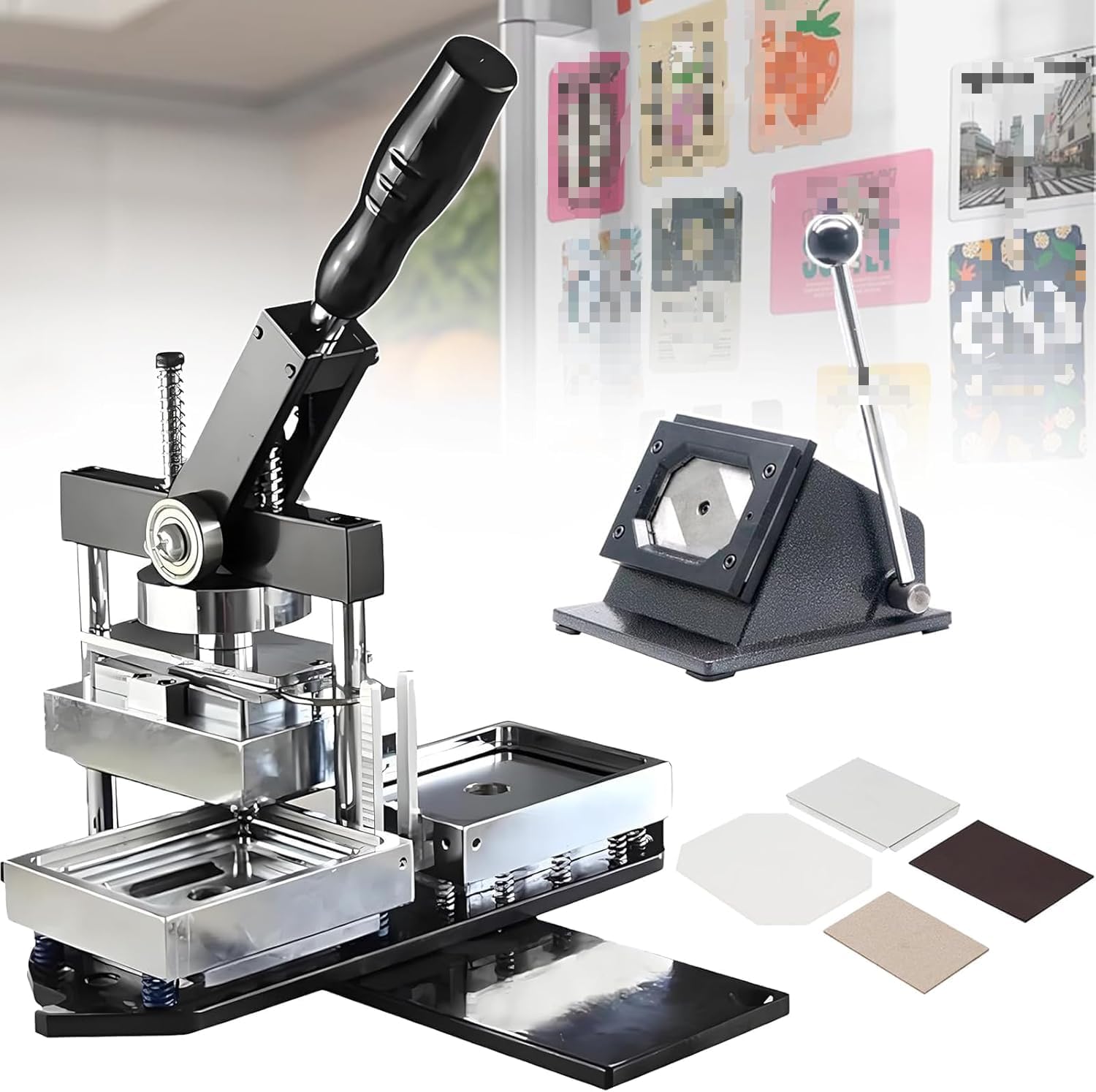 Magnet Machine Photo Maker, Square/Rectangle 2x2/3x2/3.5x2.5 Inch Fridge Magnets Badge Maker Machine, Compatible with Acrylic & Cardboard, Magnets Press+ Paper Cutter+ 10,3 * 2 In500pcs