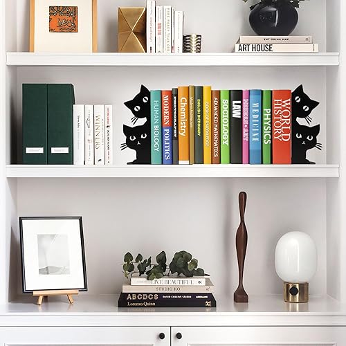Miniatura 4 de Extremos decorativos para libros, ENCIMART Book Ends, bonitos sujetalibros de gato, sujetalibros de metal, soportes para libros para estantes,