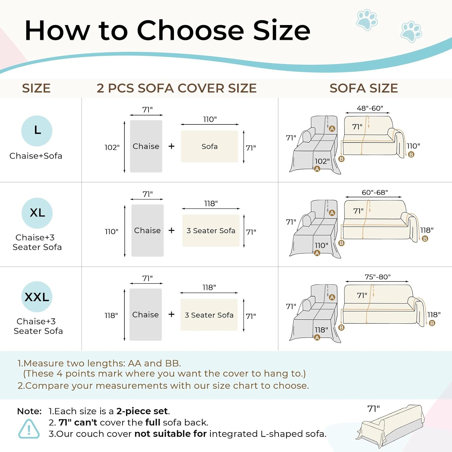 CAPALOCA Anti-Scratch Sectional Couch Covers for Sofa, 2 Pcs Water Resistant Couch Cover L Shape for Dog & Cat Pet-Friendly Non Slip Sofa Slipcovers Washable, 71"x 110" + 71"x 118", Grey